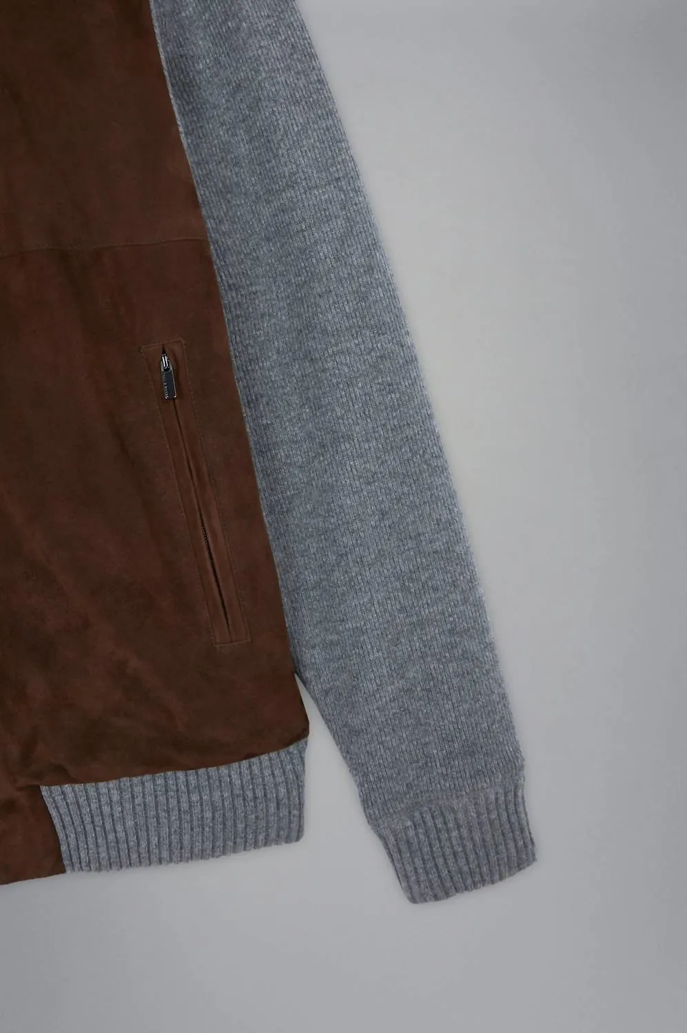 Riviera Re-Wool Full Zip Sweater With Aqualeather Body In Brown/grey