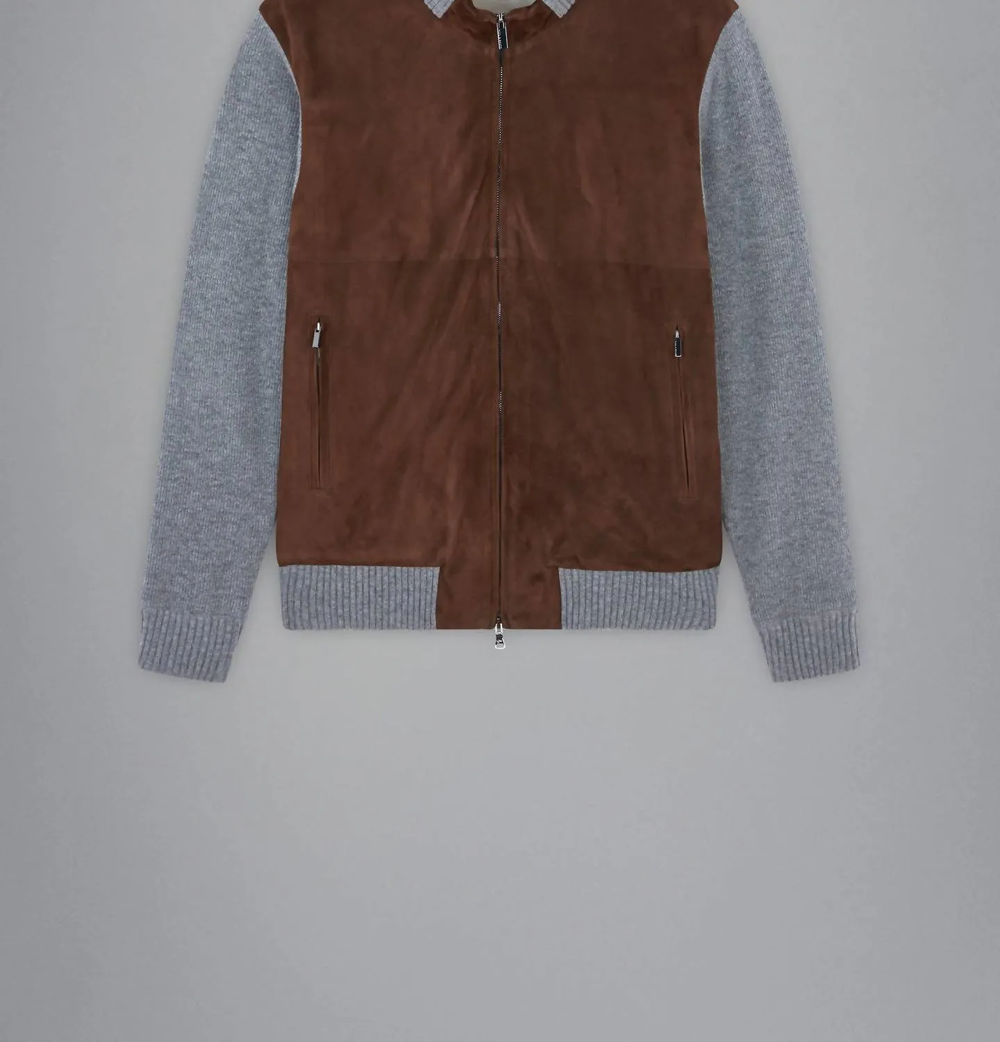 Riviera Re-Wool Full Zip Sweater With Aqualeather Body In Brown/grey