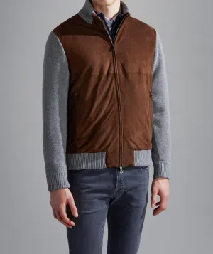 Riviera Re-Wool Full Zip Sweater With Aqualeather Body In Brown/grey