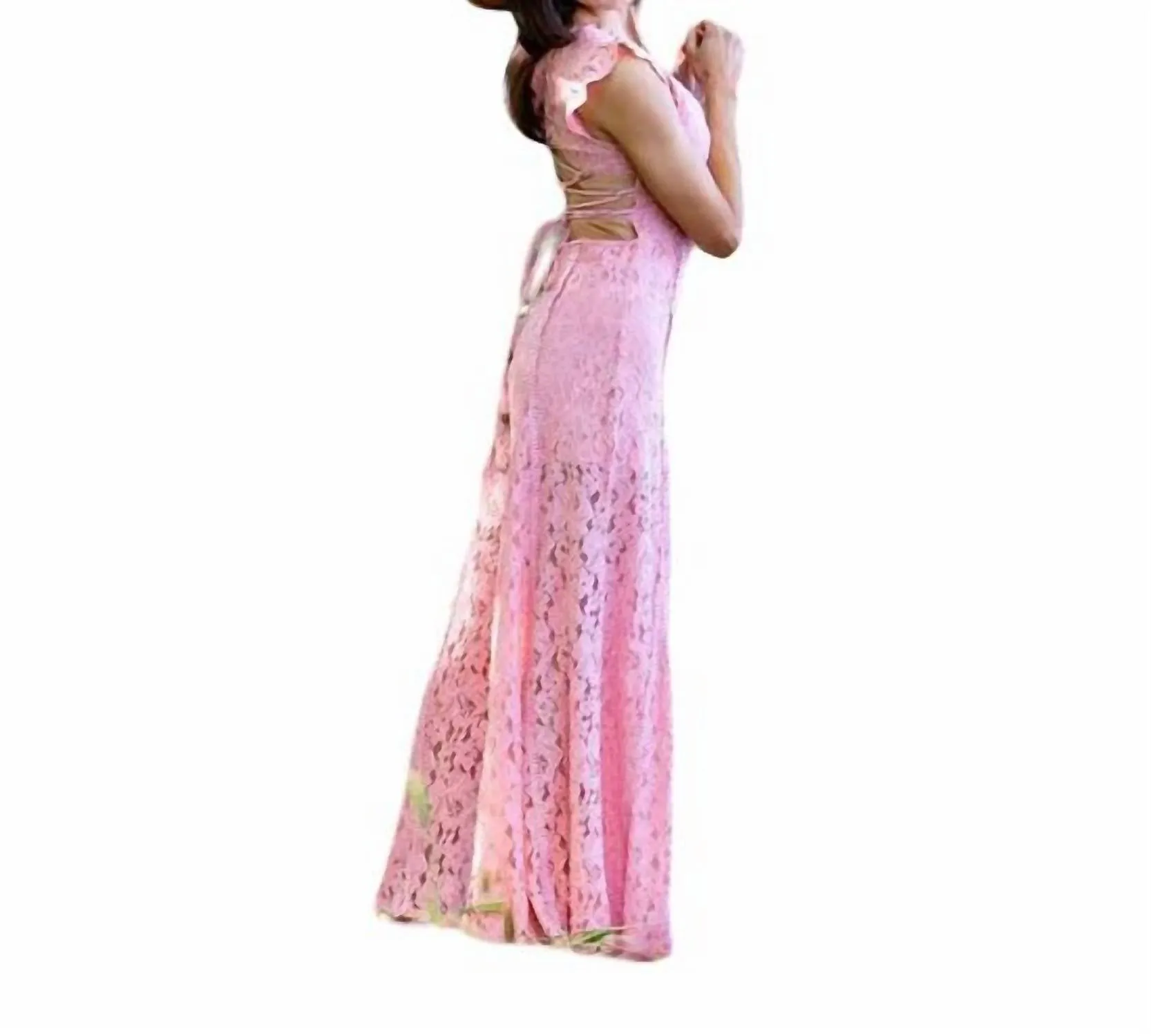 Rose Lace Wide Leg Jumpsuit In Blush