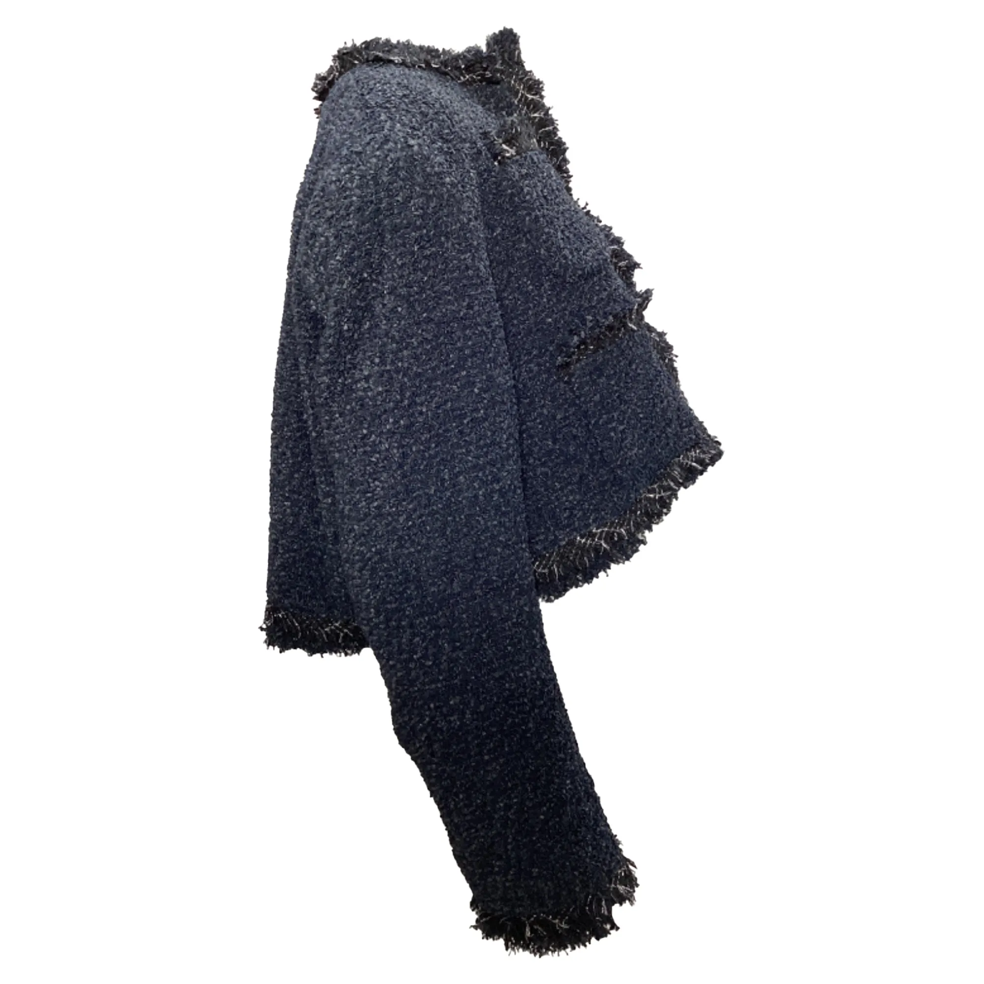 Sacai Four-Pocket Tweed Cropped Jacket in Navy Blue Nylon