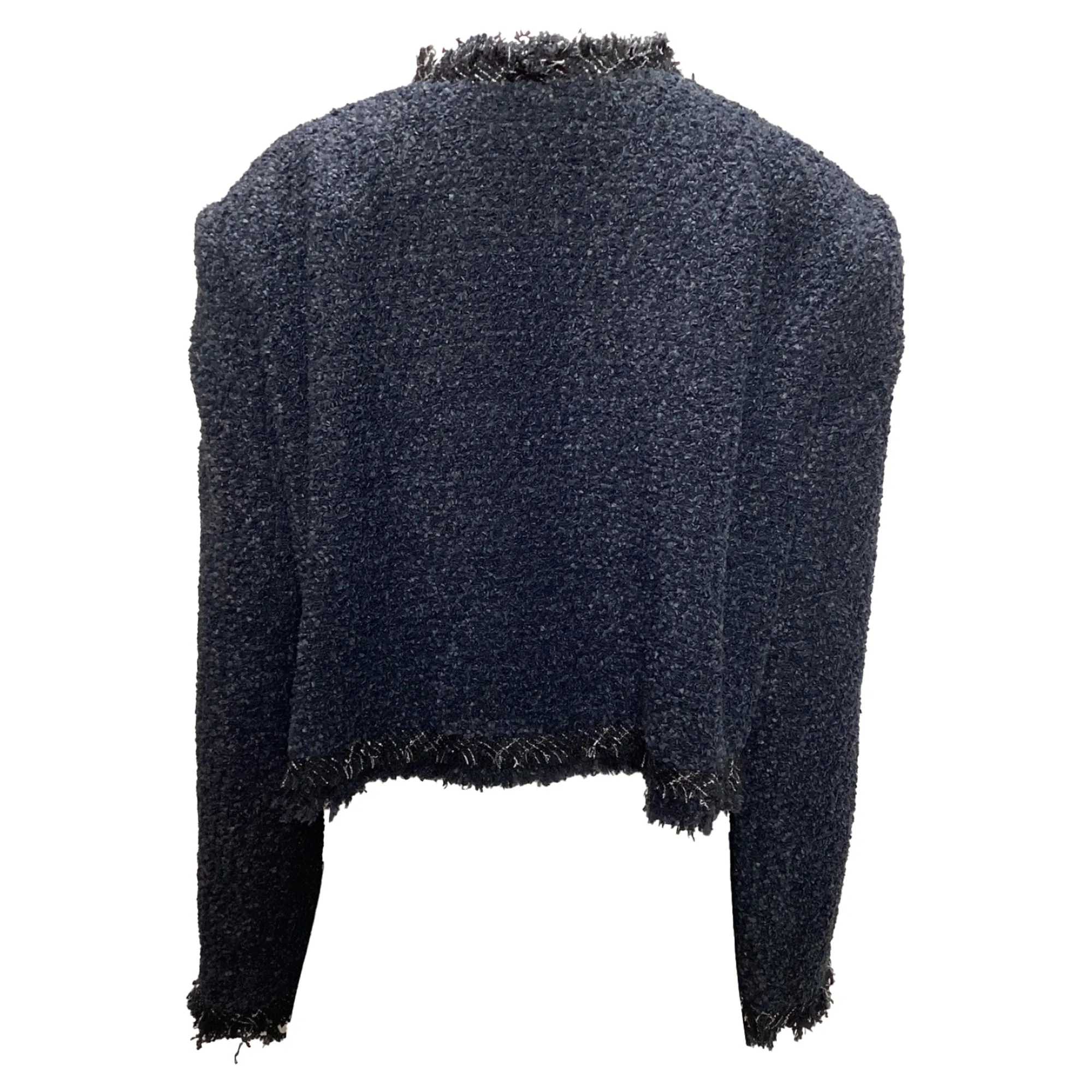 Sacai Four-Pocket Tweed Cropped Jacket in Navy Blue Nylon