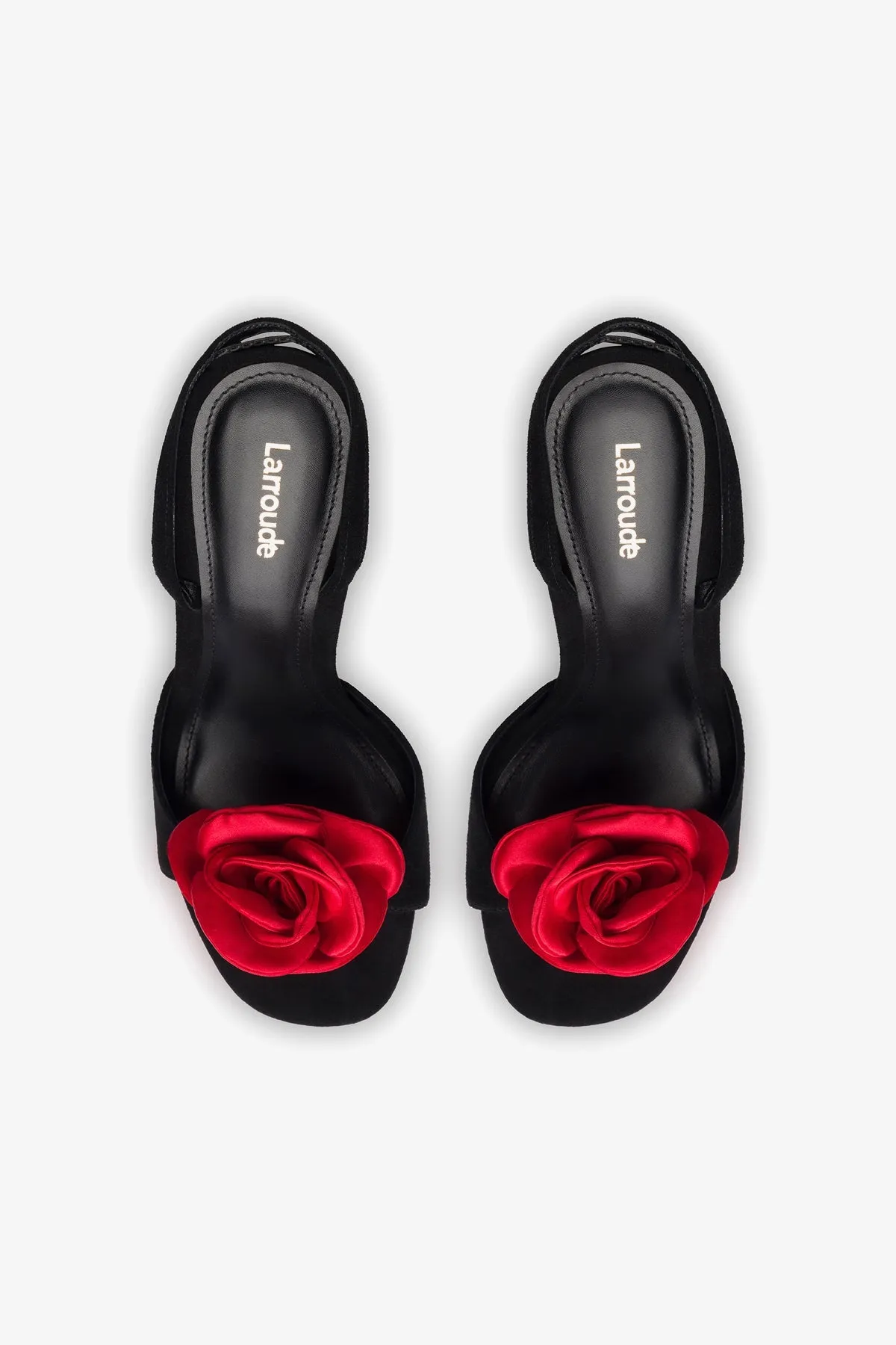 Salma Sandal In Black Suede and Scarlet Satin