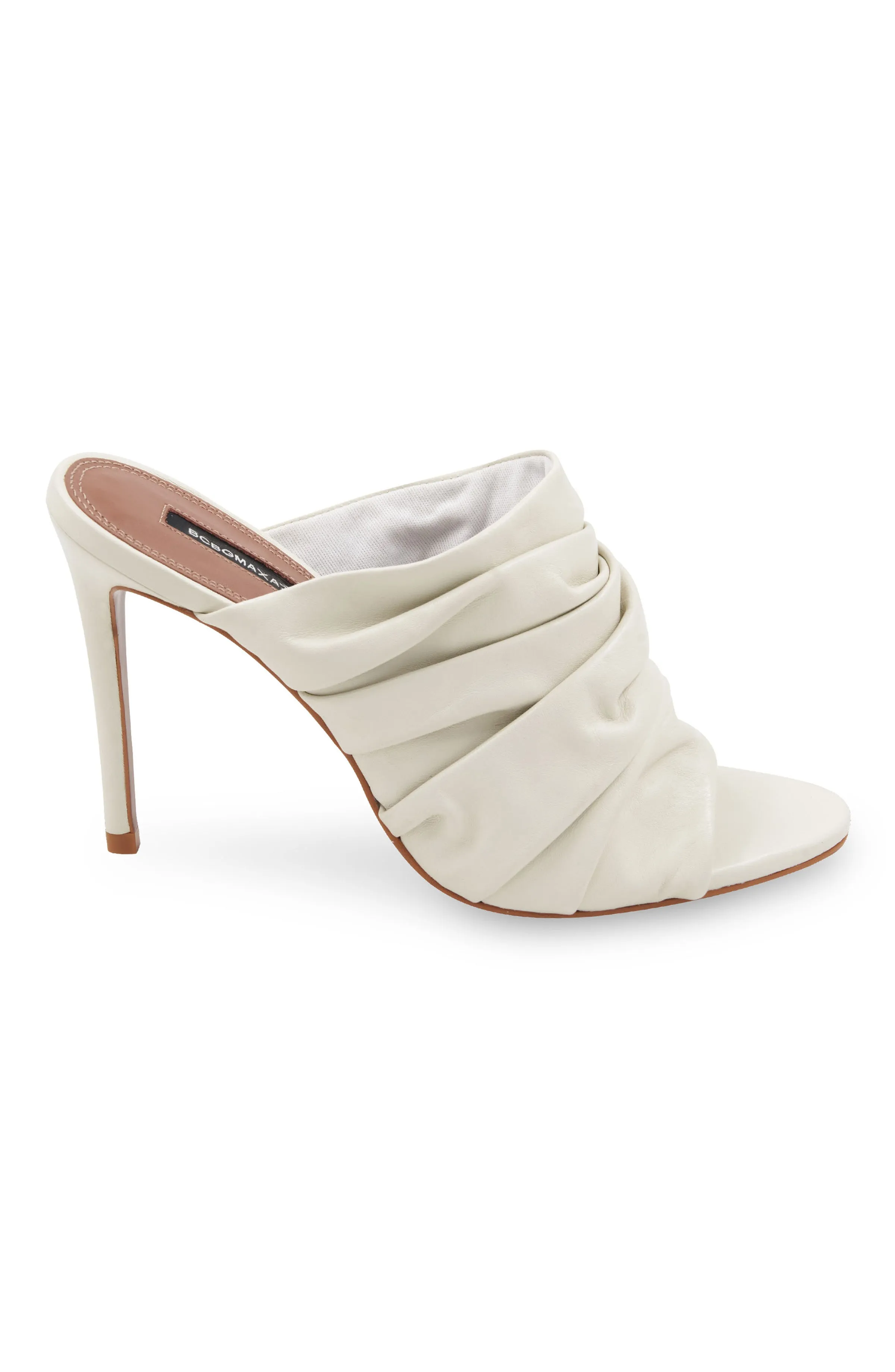 SARANI OPTIC WHITE RUCHED LEATHER HEEL MULE