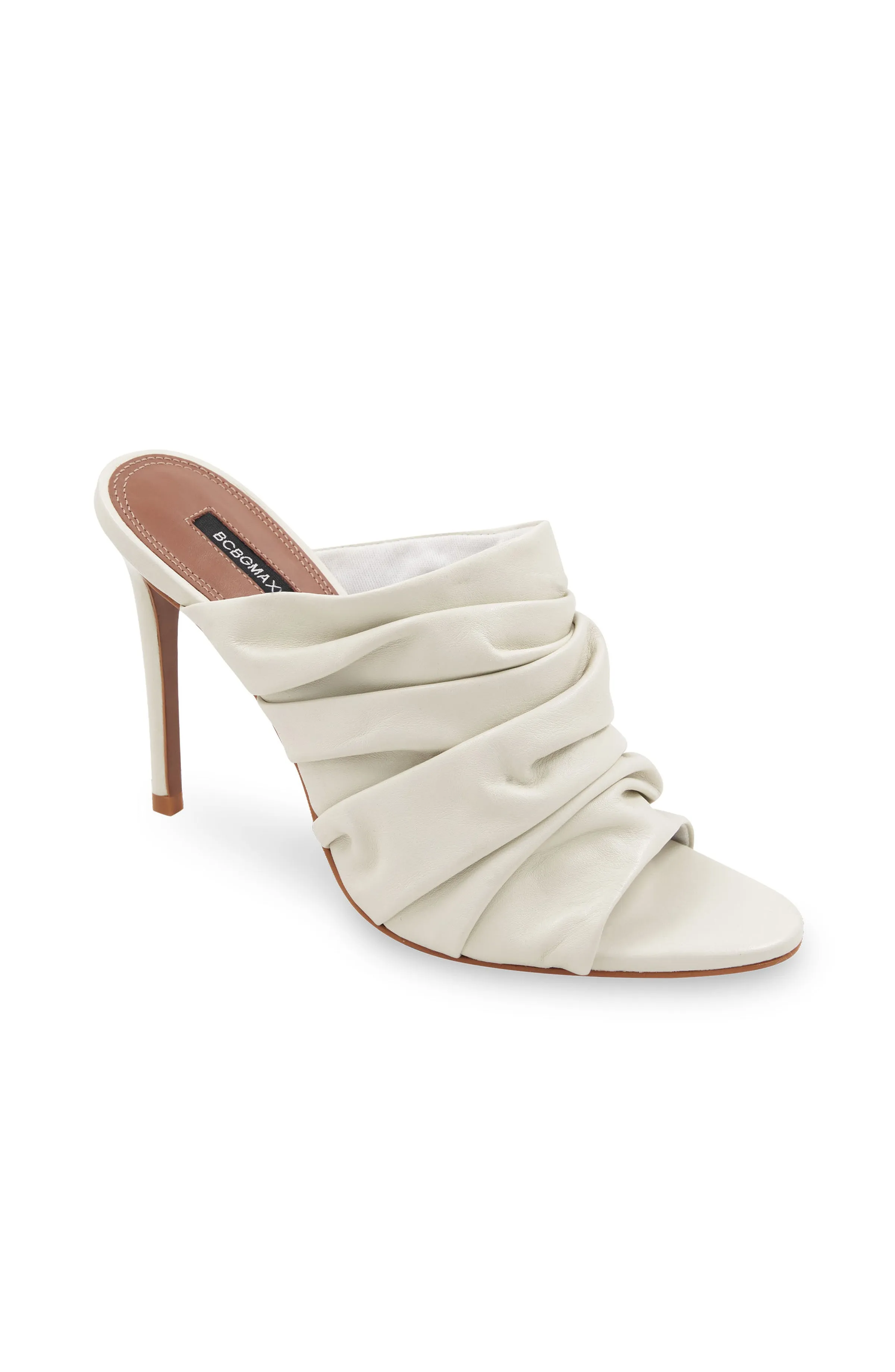 SARANI OPTIC WHITE RUCHED LEATHER HEEL MULE