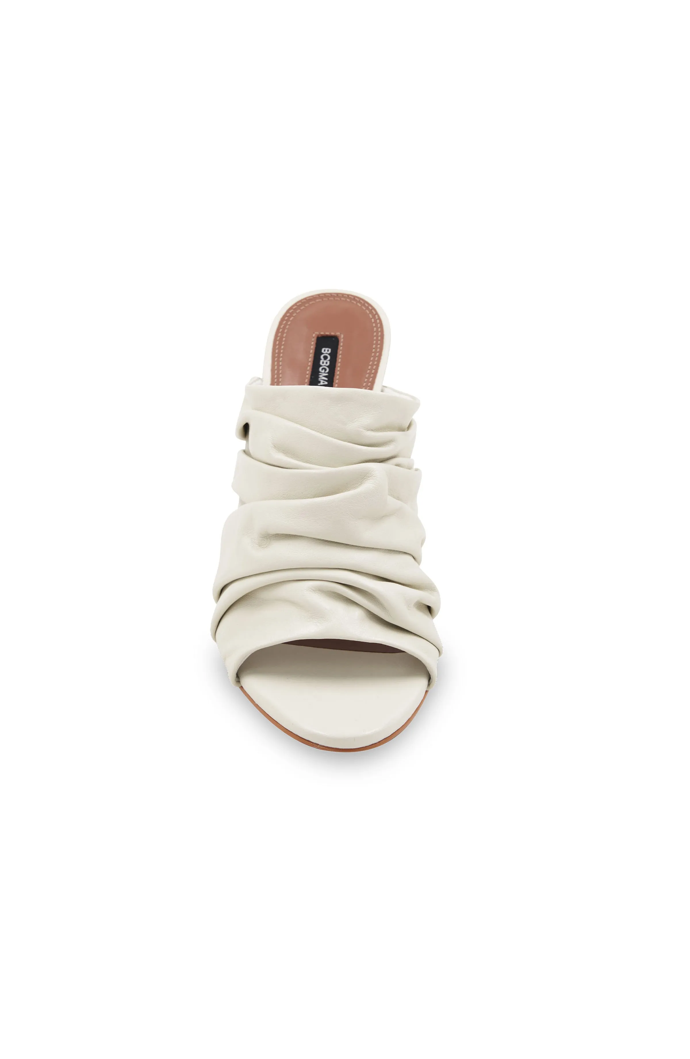 SARANI OPTIC WHITE RUCHED LEATHER HEEL MULE
