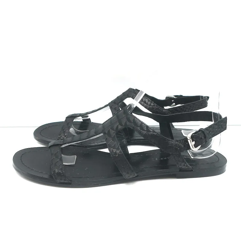 Sigerson Morrison Flat Gladiator Sandals Black Snake-Embossed Leather Size 9