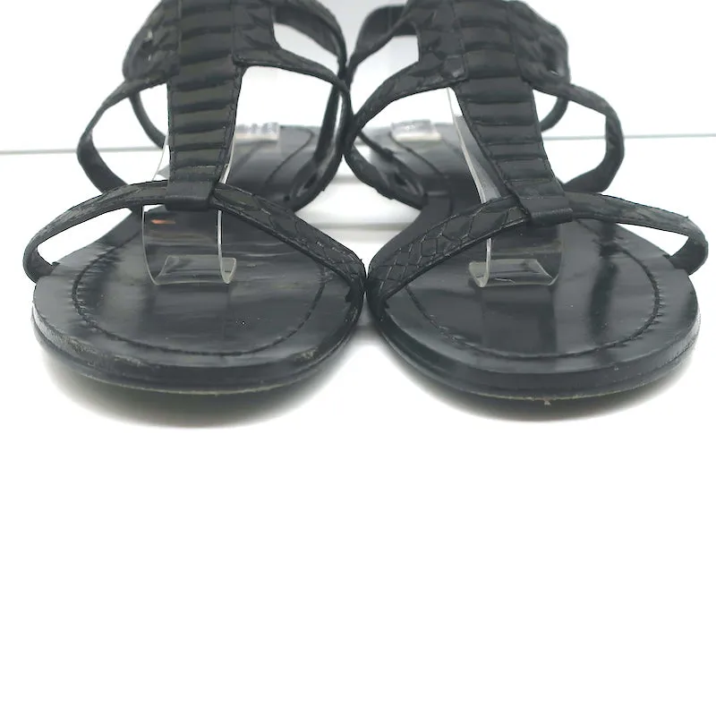 Sigerson Morrison Flat Gladiator Sandals Black Snake-Embossed Leather Size 9