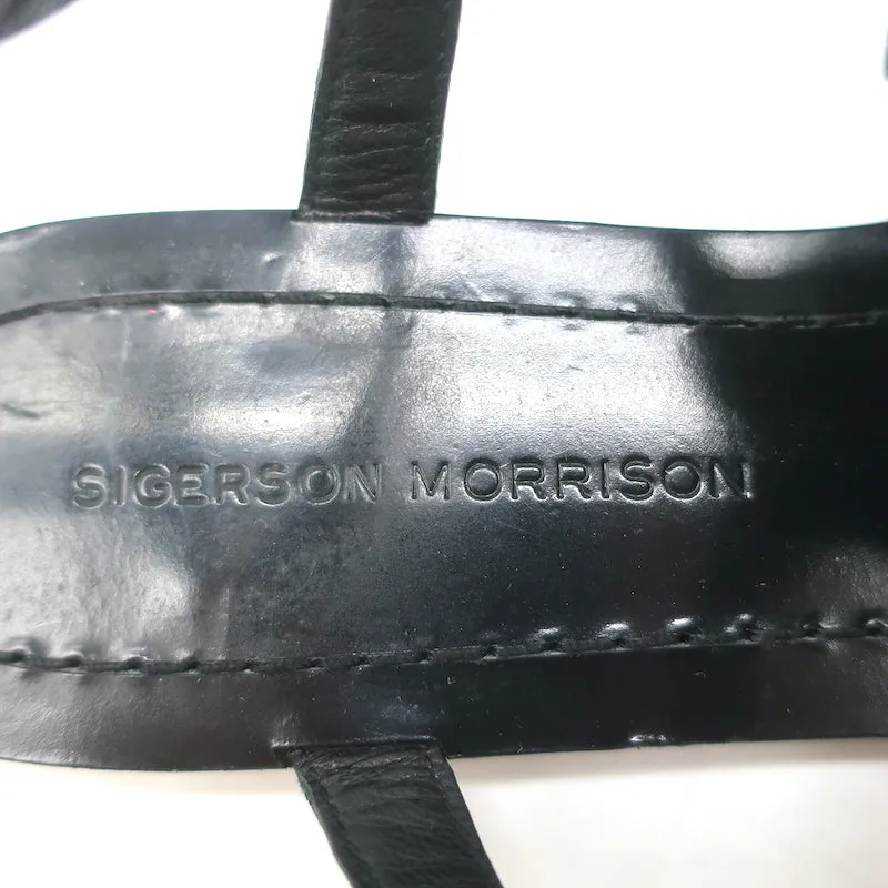 Sigerson Morrison Flat Gladiator Sandals Black Snake-Embossed Leather Size 9