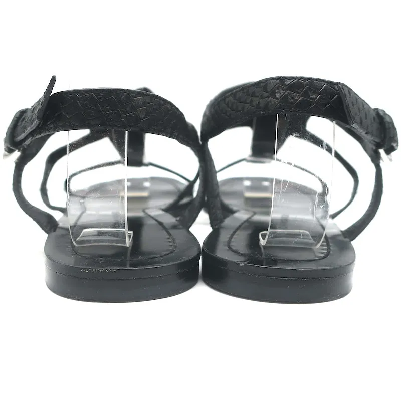 Sigerson Morrison Flat Gladiator Sandals Black Snake-Embossed Leather Size 9