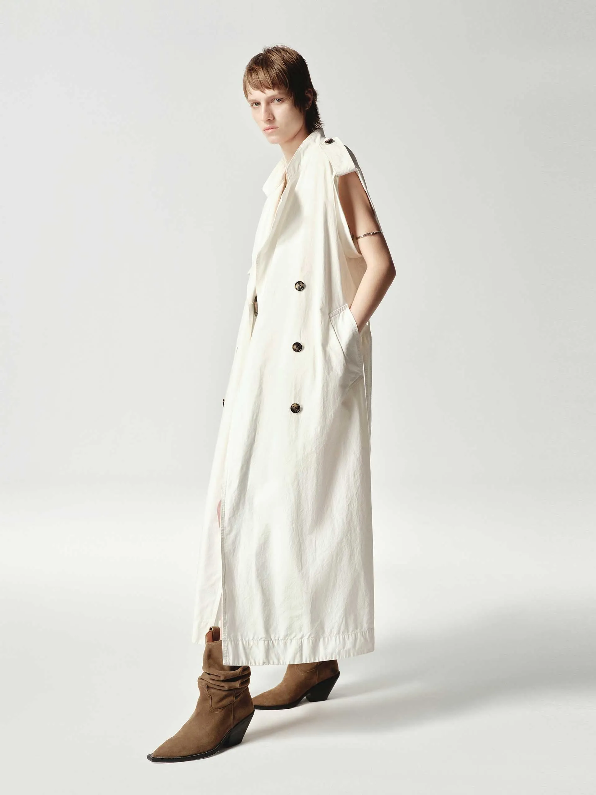 Sleeveless Back Slit Trench Coat