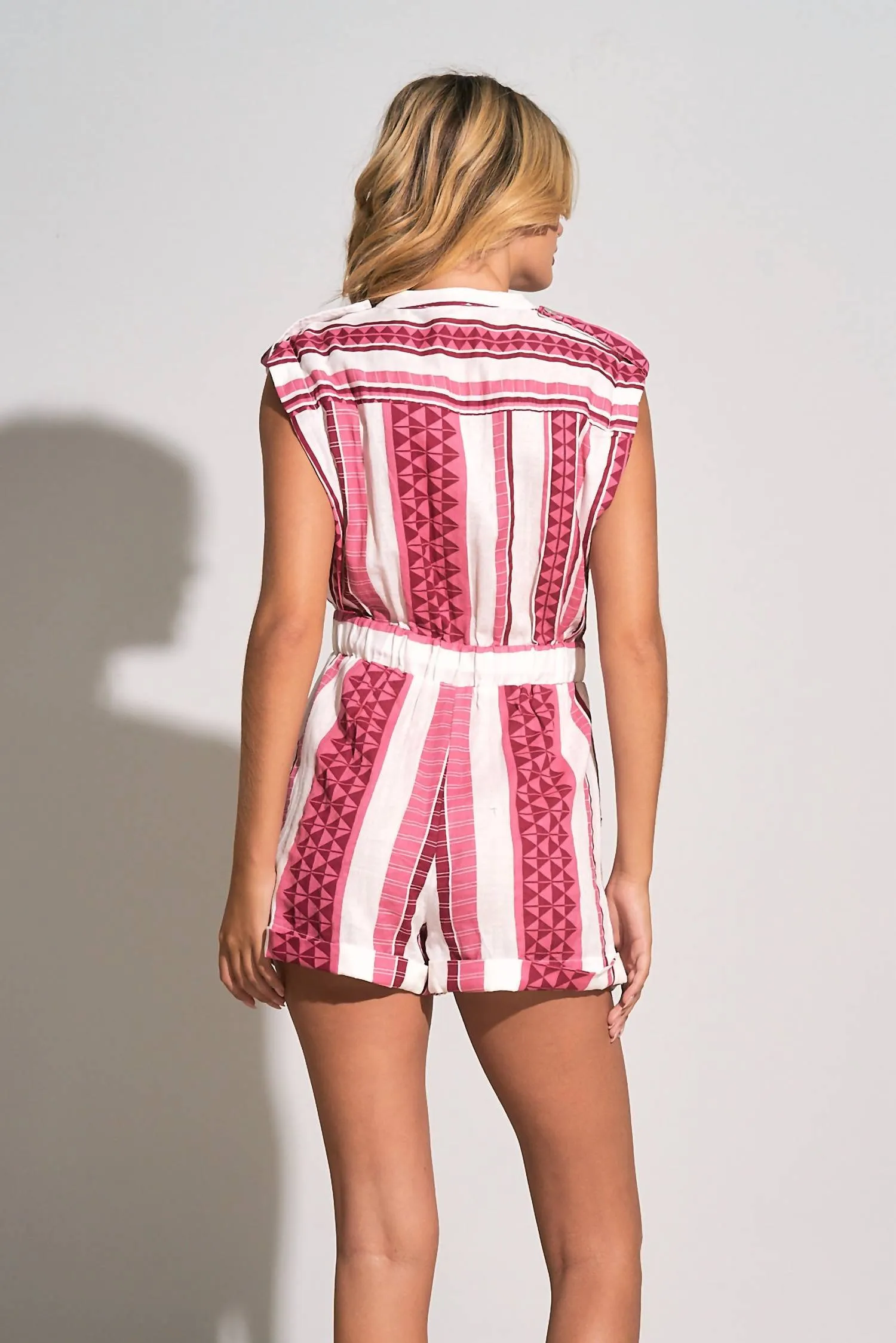 Sleeveless Romper In Fuchsia/white