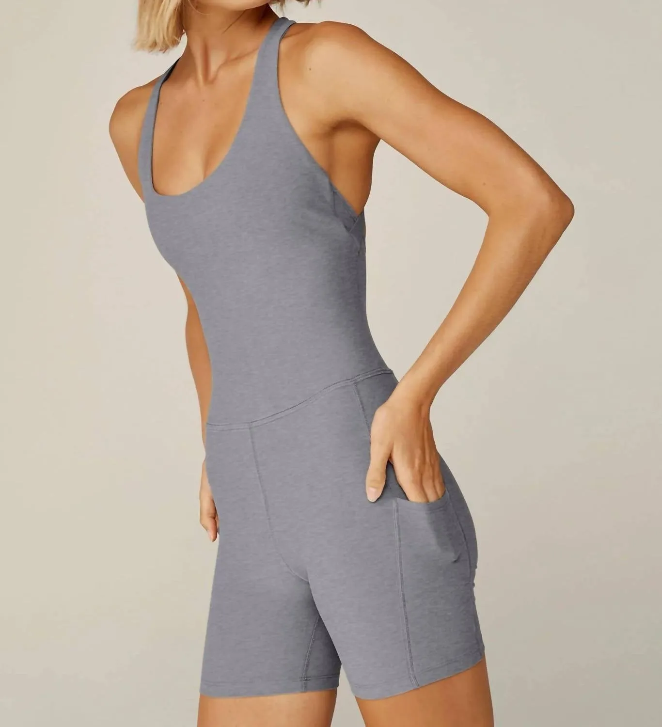 Spacedye Get Up And Go Pocket Biker Jumpsuit In Cloud Gray Heather