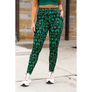 St Patricks Day Lucky Charm Leggings In Green/black