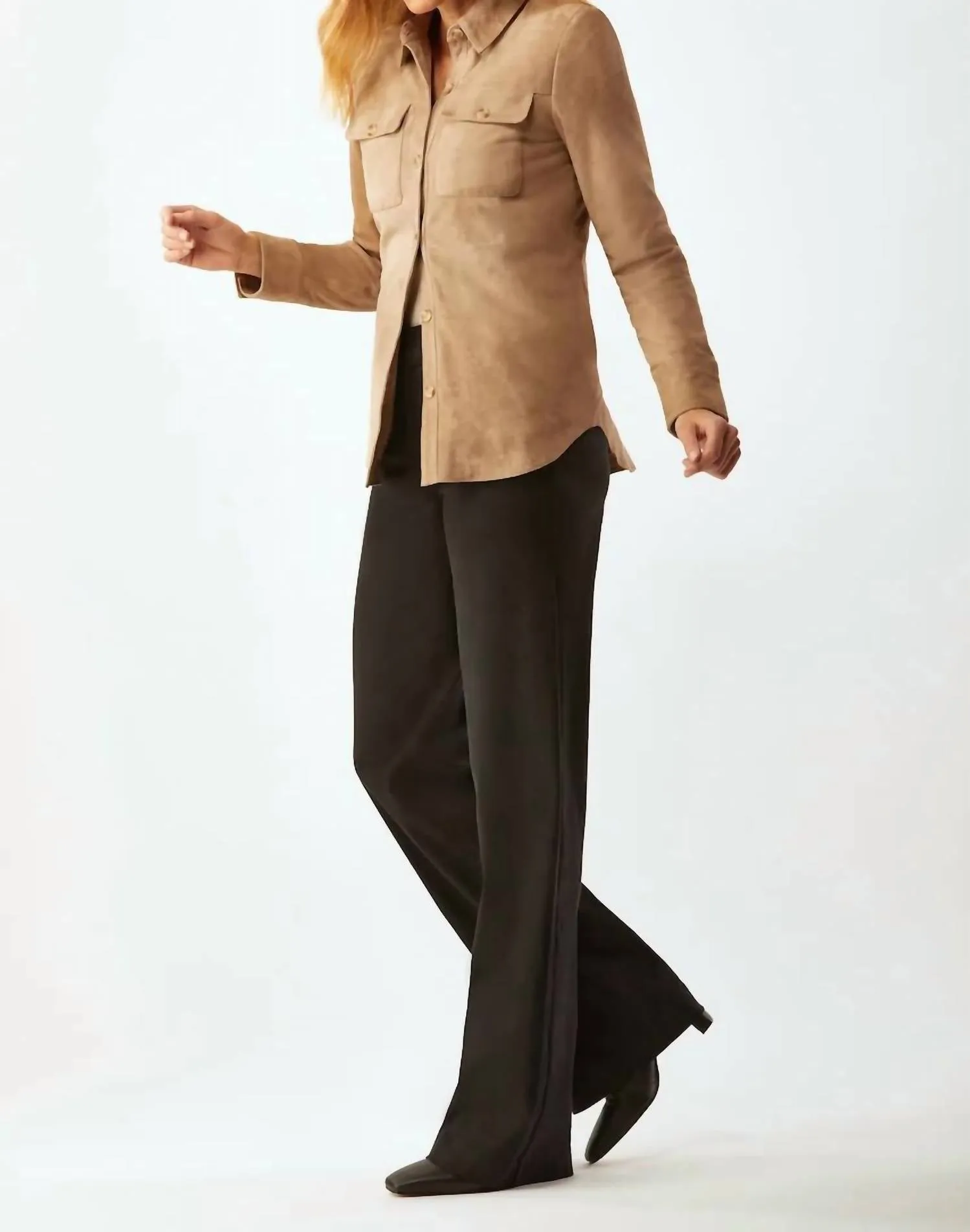 Suede Shirt Jacket In Camel