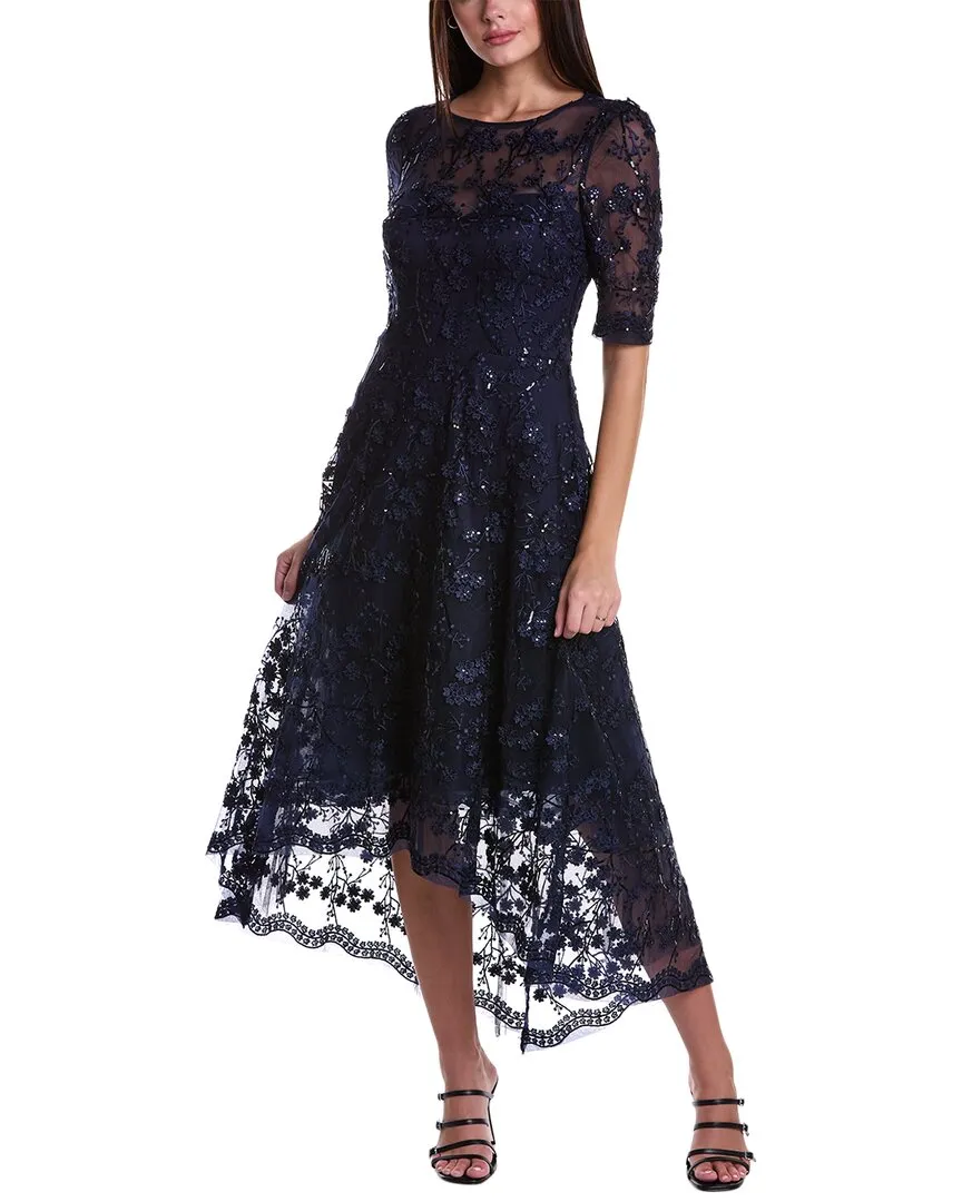Teri Jon by Rickie Freeman Embroidered Midi Dress