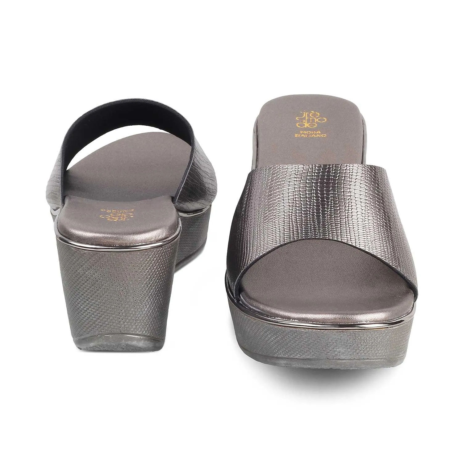 The Sanle Pewter Women's Dress Wedge Sandals Tresmode