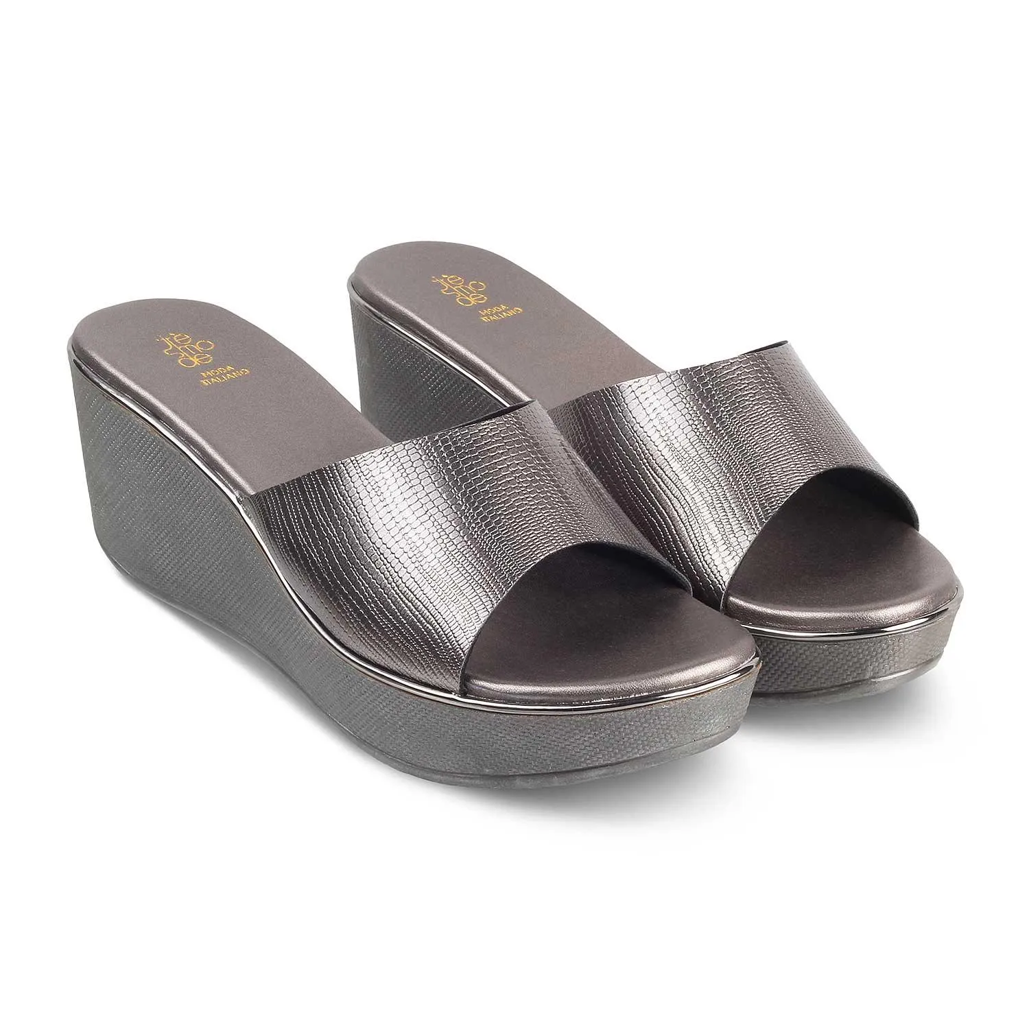 The Sanle Pewter Women's Dress Wedge Sandals Tresmode