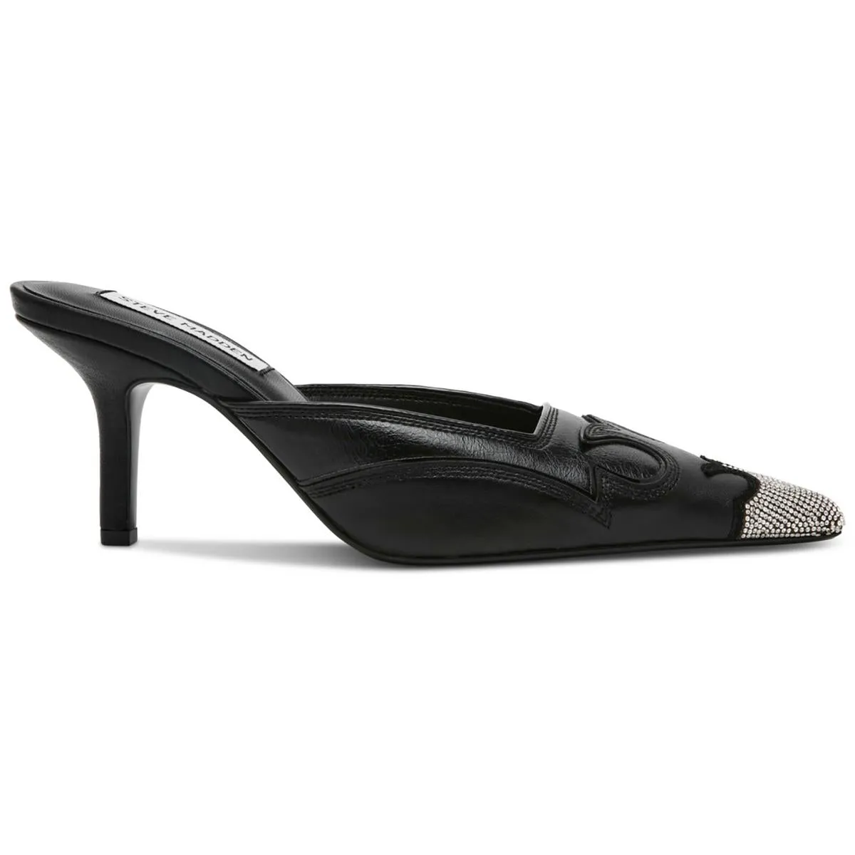 Thorin-R Womens Rhinestone Faux Leather Kitten Heels