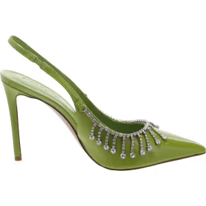 Thrill Womens Embellished Patent Leather Slingback Heels