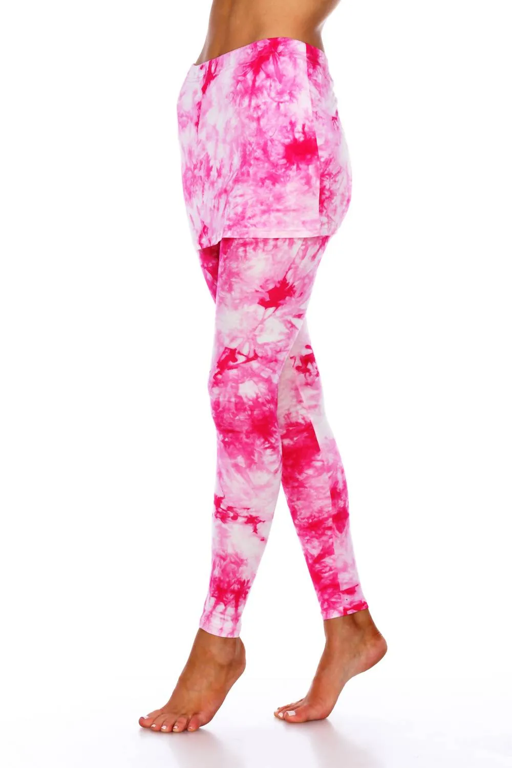 Tie Dye Skirted Leggings In Pink