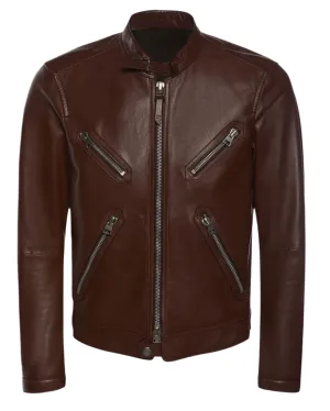 Tom Ford Mens Leather Bomber Jacket In Brown