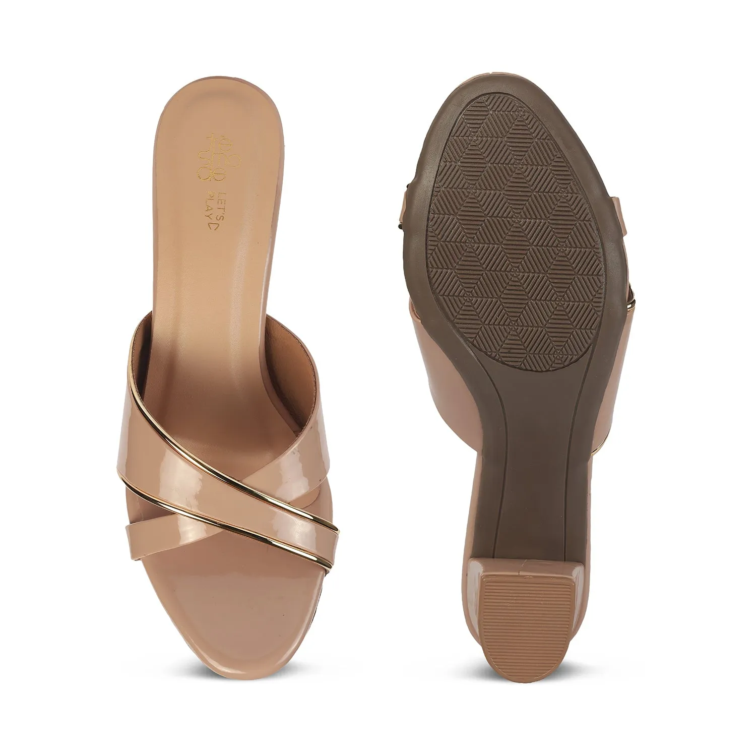 Tresmode Cesko Beige Women's Dress Block Heel Sandals