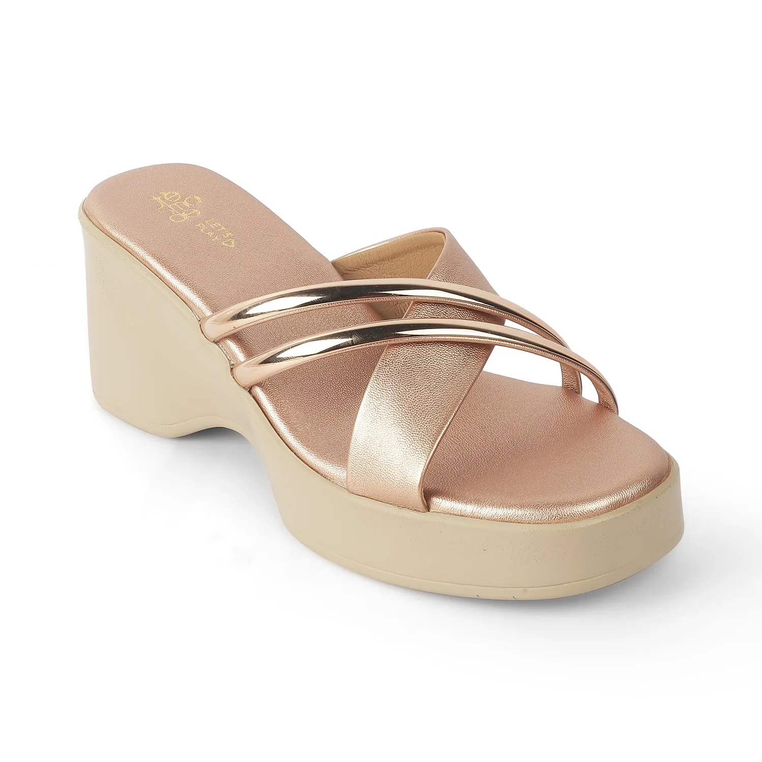 Tresmode Coglam Champagne Women's Dress Wedge Sandals