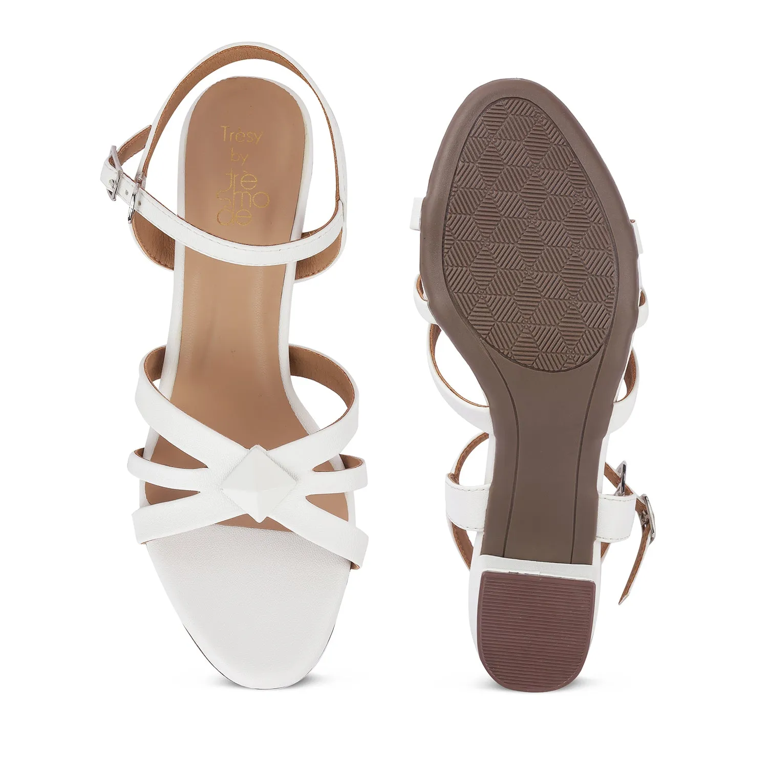 Tresmode Parma TMM-6 White Women's Dress Block Heel Sandals