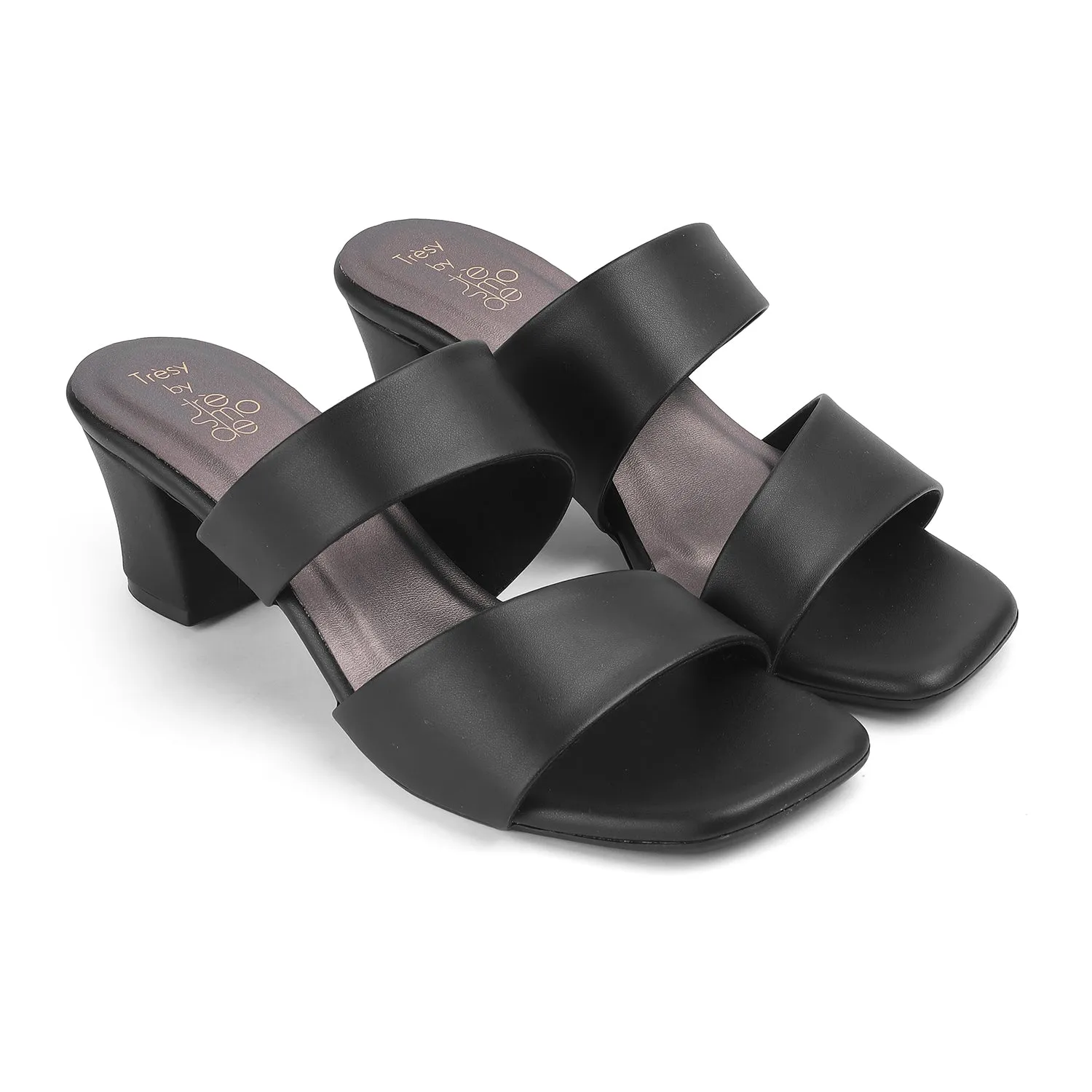 Tresmode Satania TMS-2 Black Women's Dress Block Heel Sandals