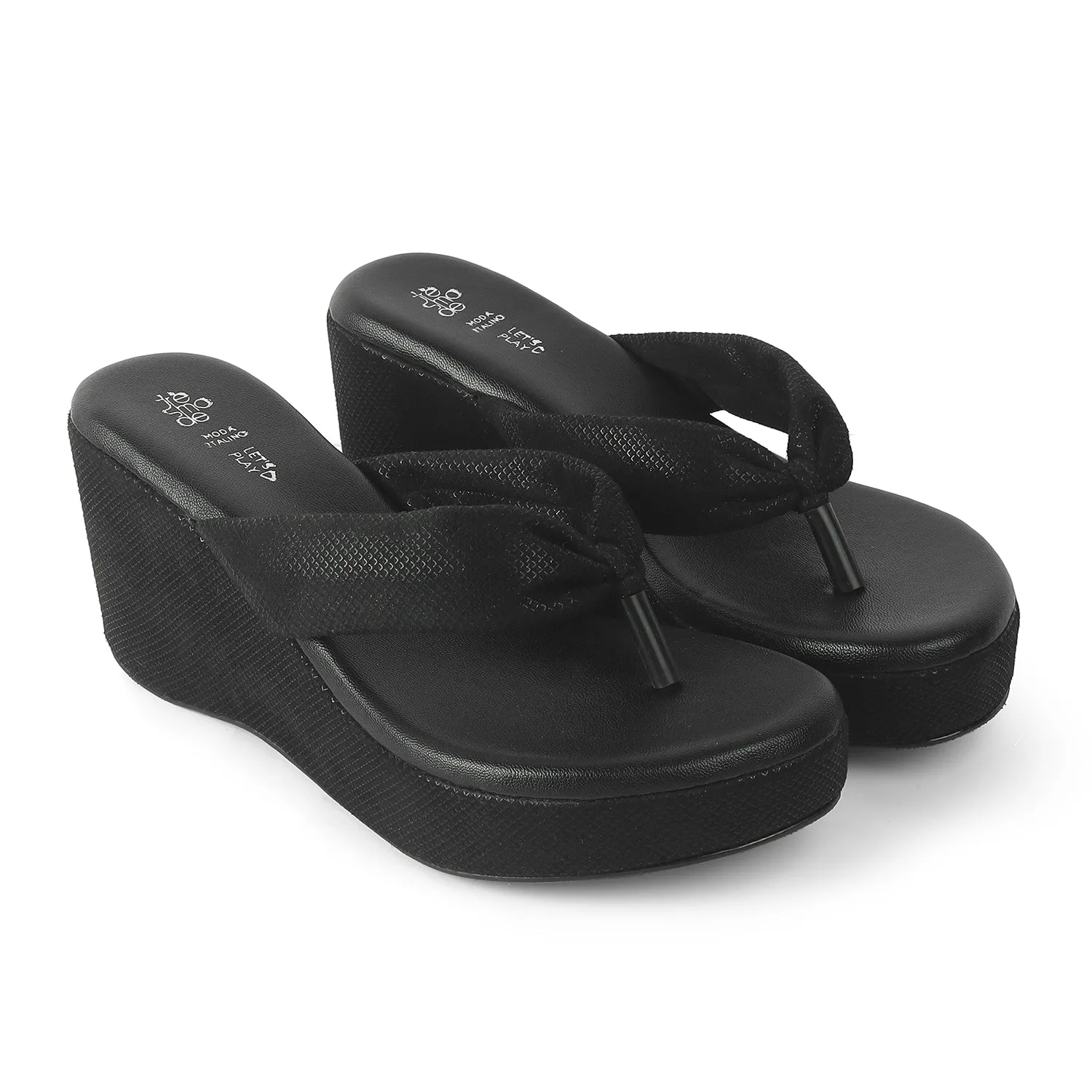 Tresmode Thede Black Women's Dress Wedge Heel Sandals