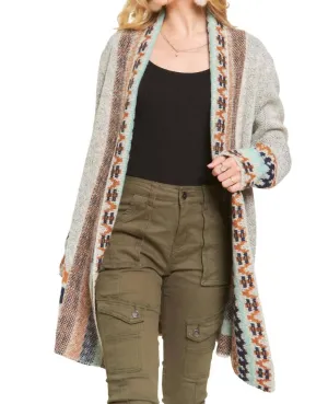 Tribal Border Cardigan In Grey