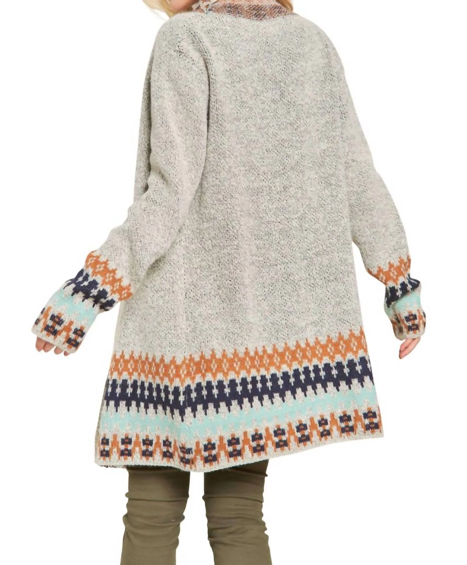Tribal Border Cardigan In Grey