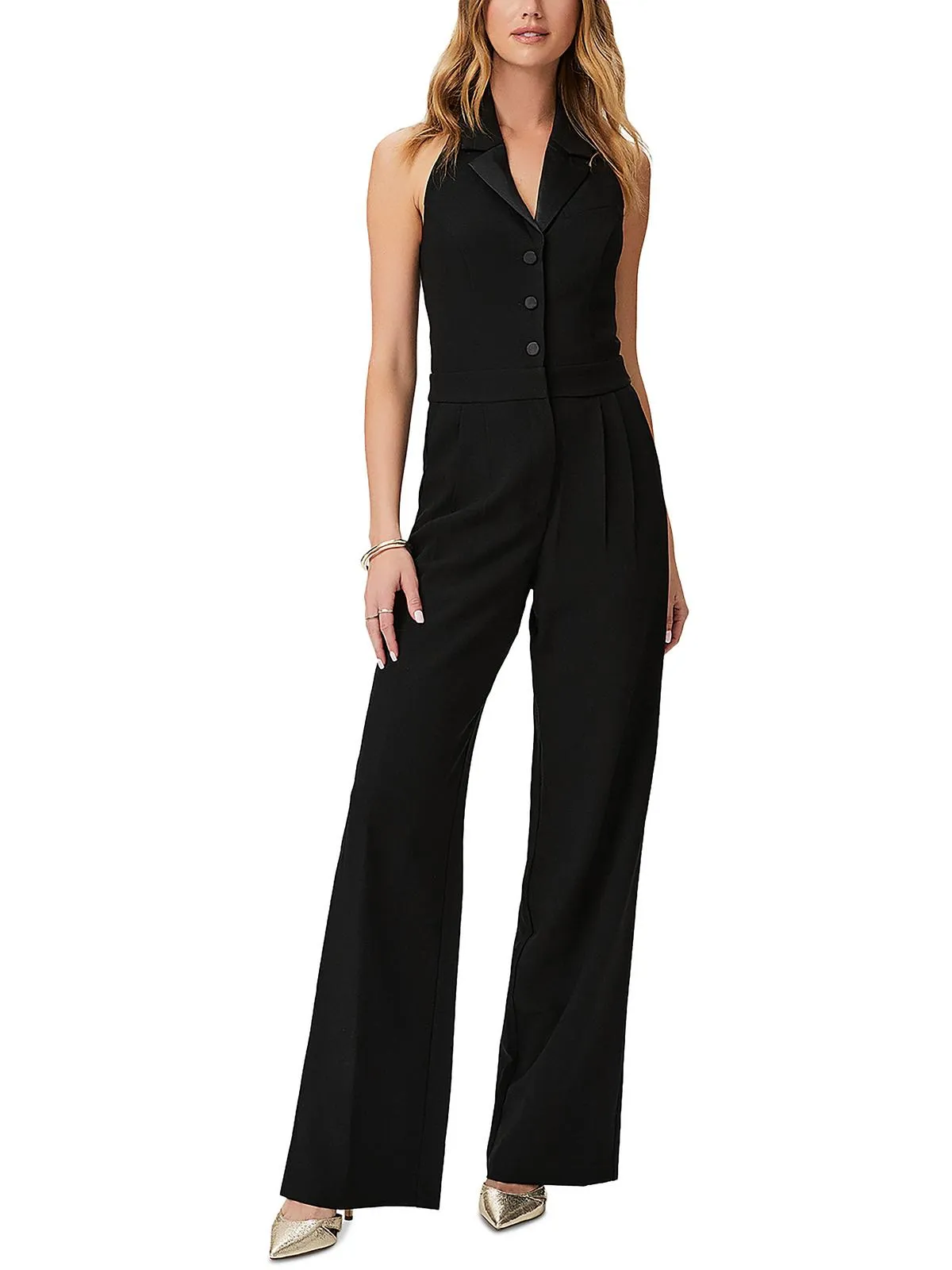 Vienna Womens Satin Trim Open Back Jumpsuit