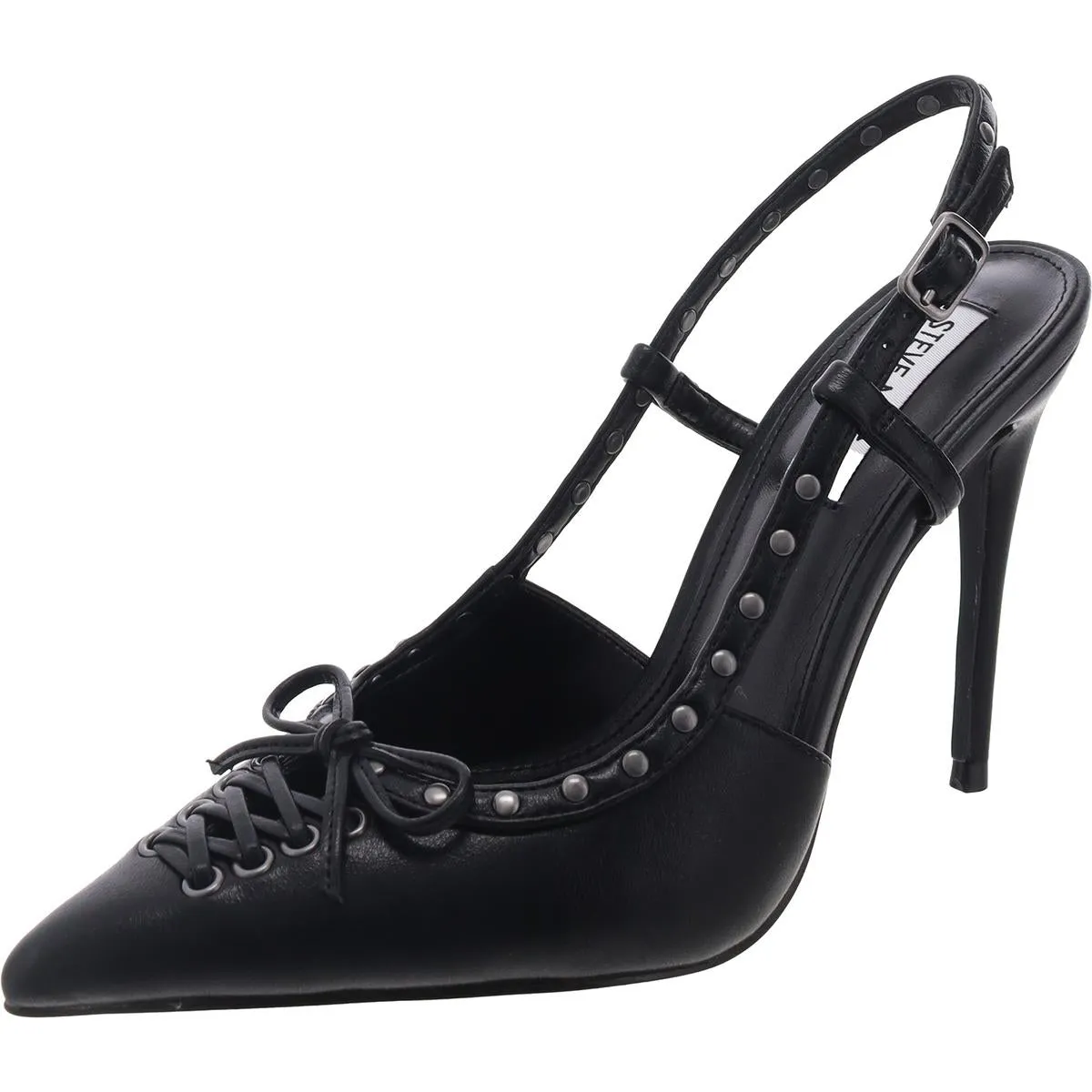 Vivant Womens Studded Faux Leather Slingback Heels