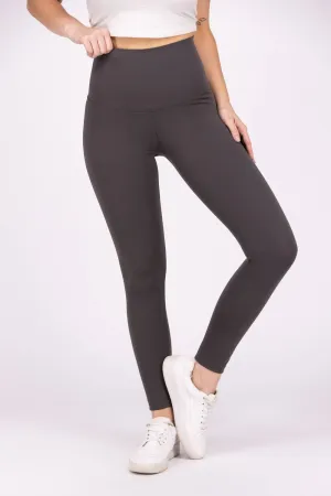 Waistband Flattering High Waist Leggings In Grey
