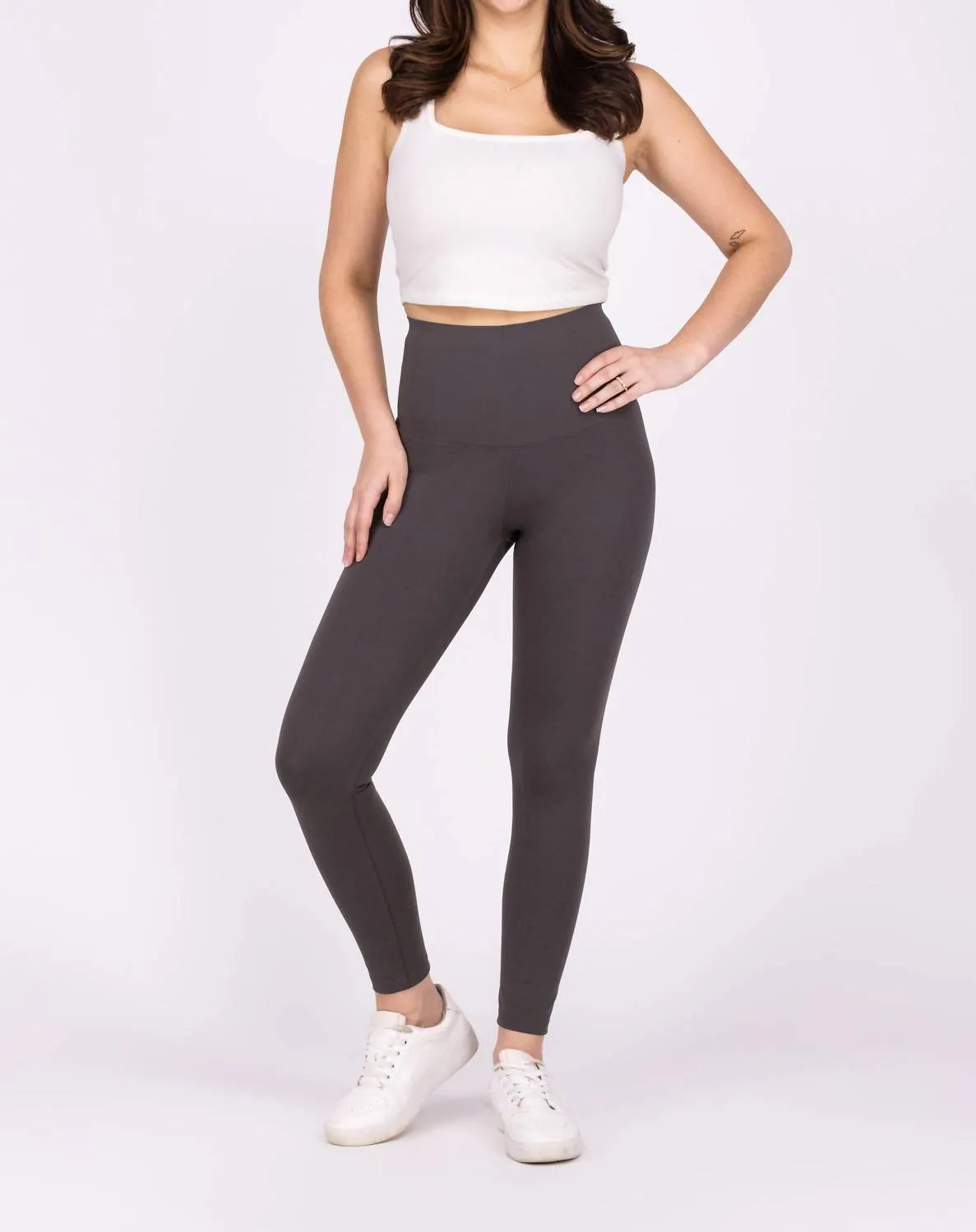 Waistband Flattering High Waist Leggings In Grey