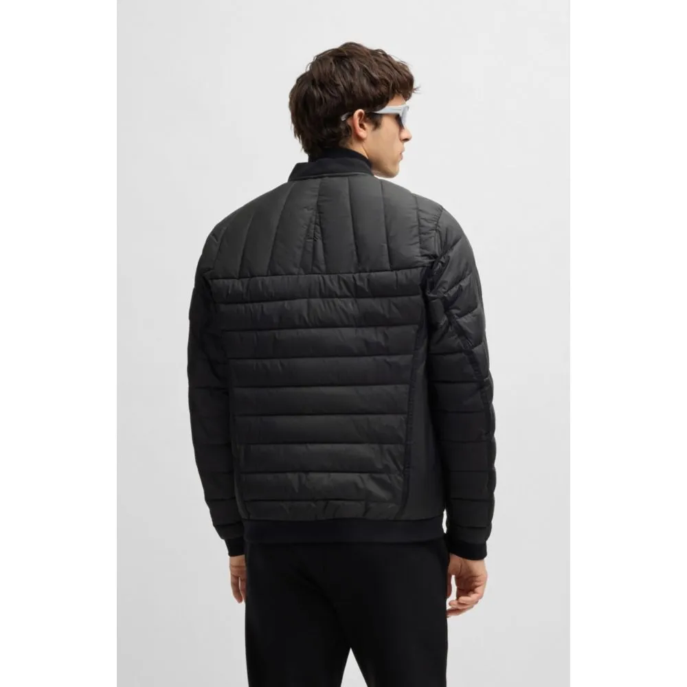 Water-repellent jacket with branded sleeve pocket