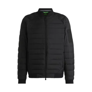 Water-repellent jacket with branded sleeve pocket