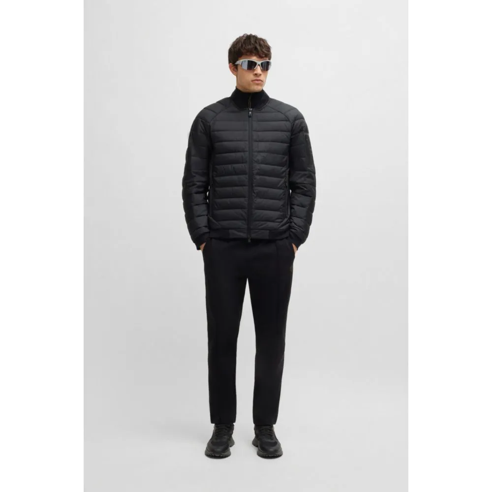 Water-repellent jacket with branded sleeve pocket