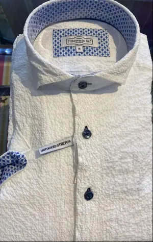 White Seersucker/crinkle Short Sleeve Sport Shirt