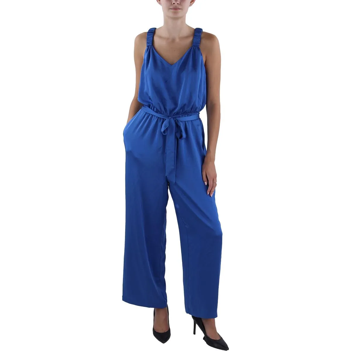 Womens Belted Cropped Jumpsuit