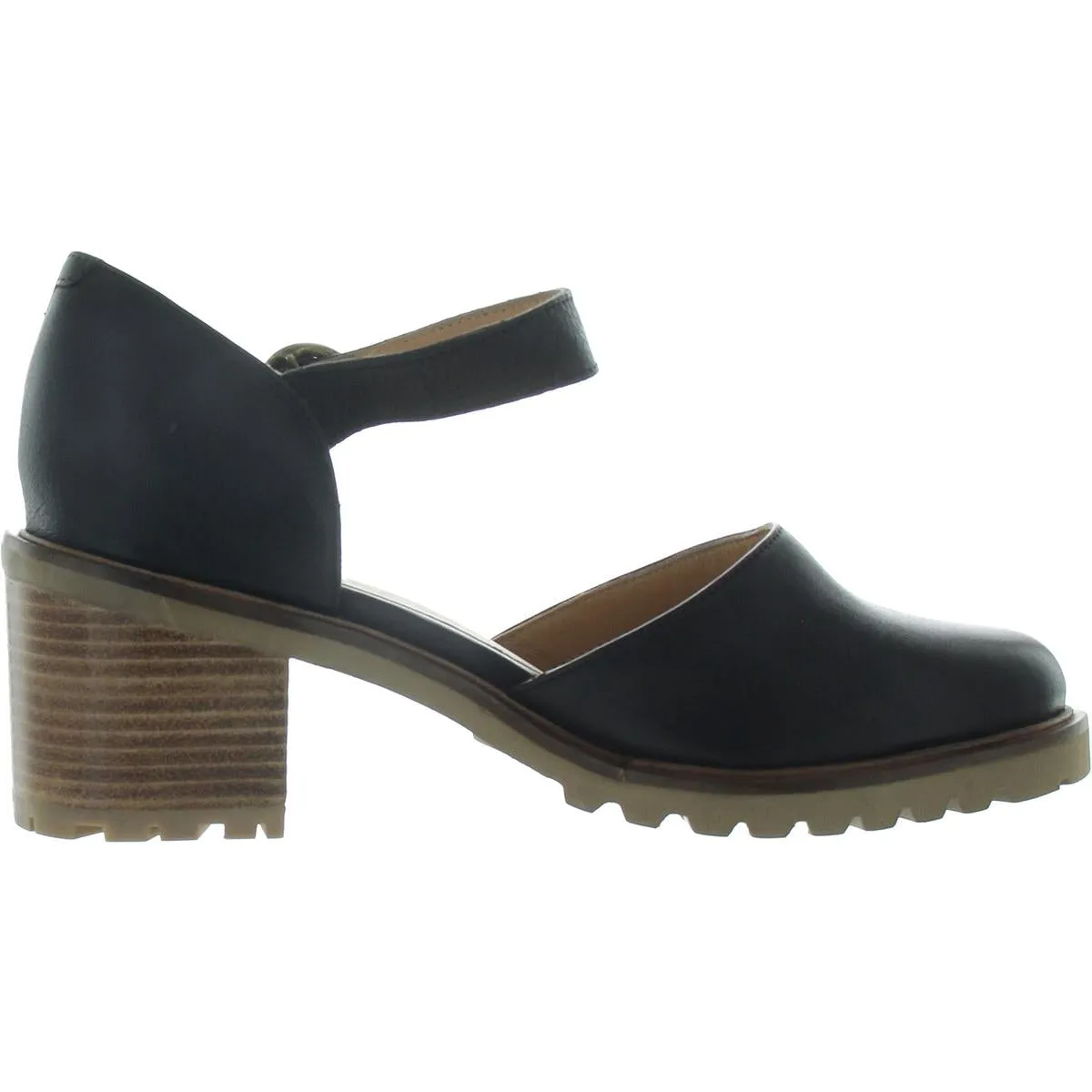 Womens Buckle Leather Loafer Heels