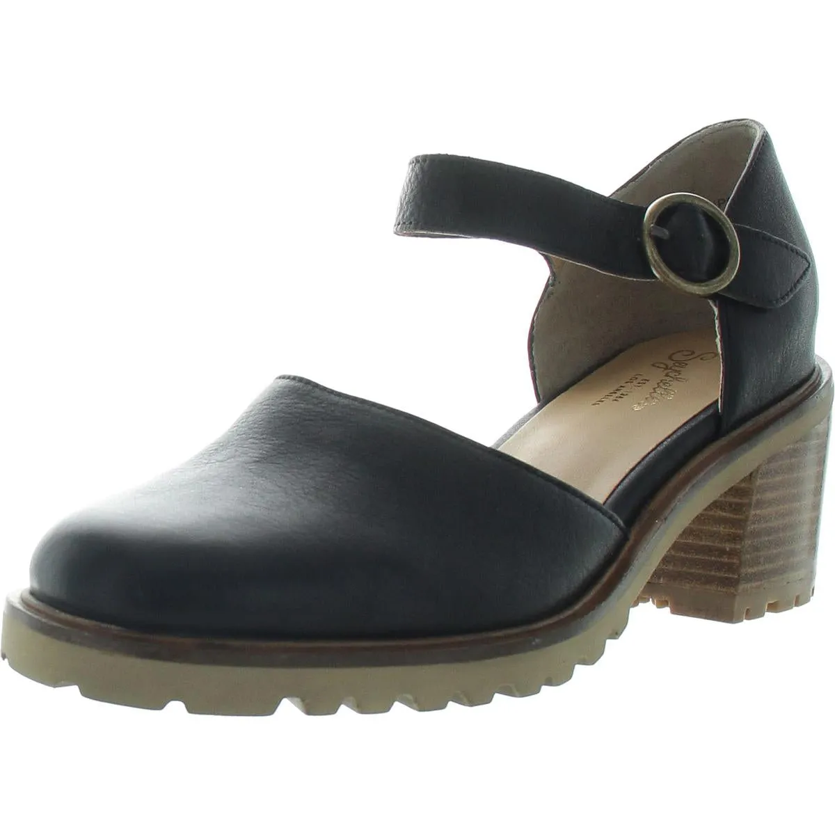 Womens Buckle Leather Loafer Heels