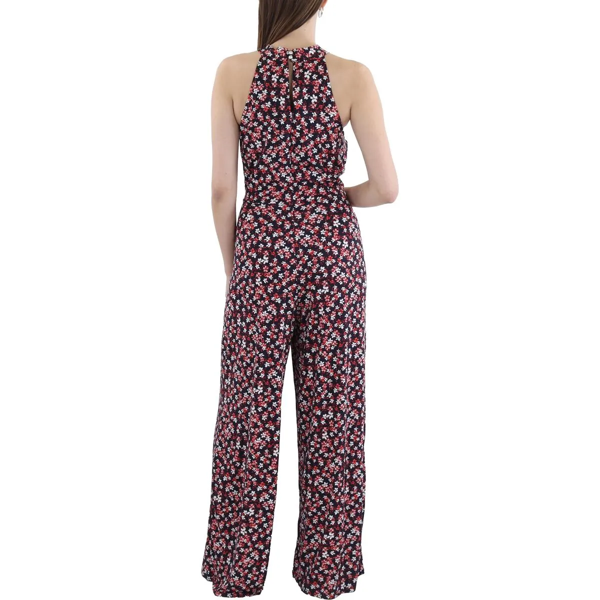 Womens Floral Print Wide Leg Jumpsuit