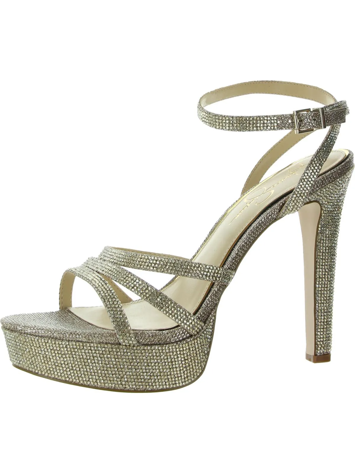 Womens Rhinestone Ankle Strap Platform Heels