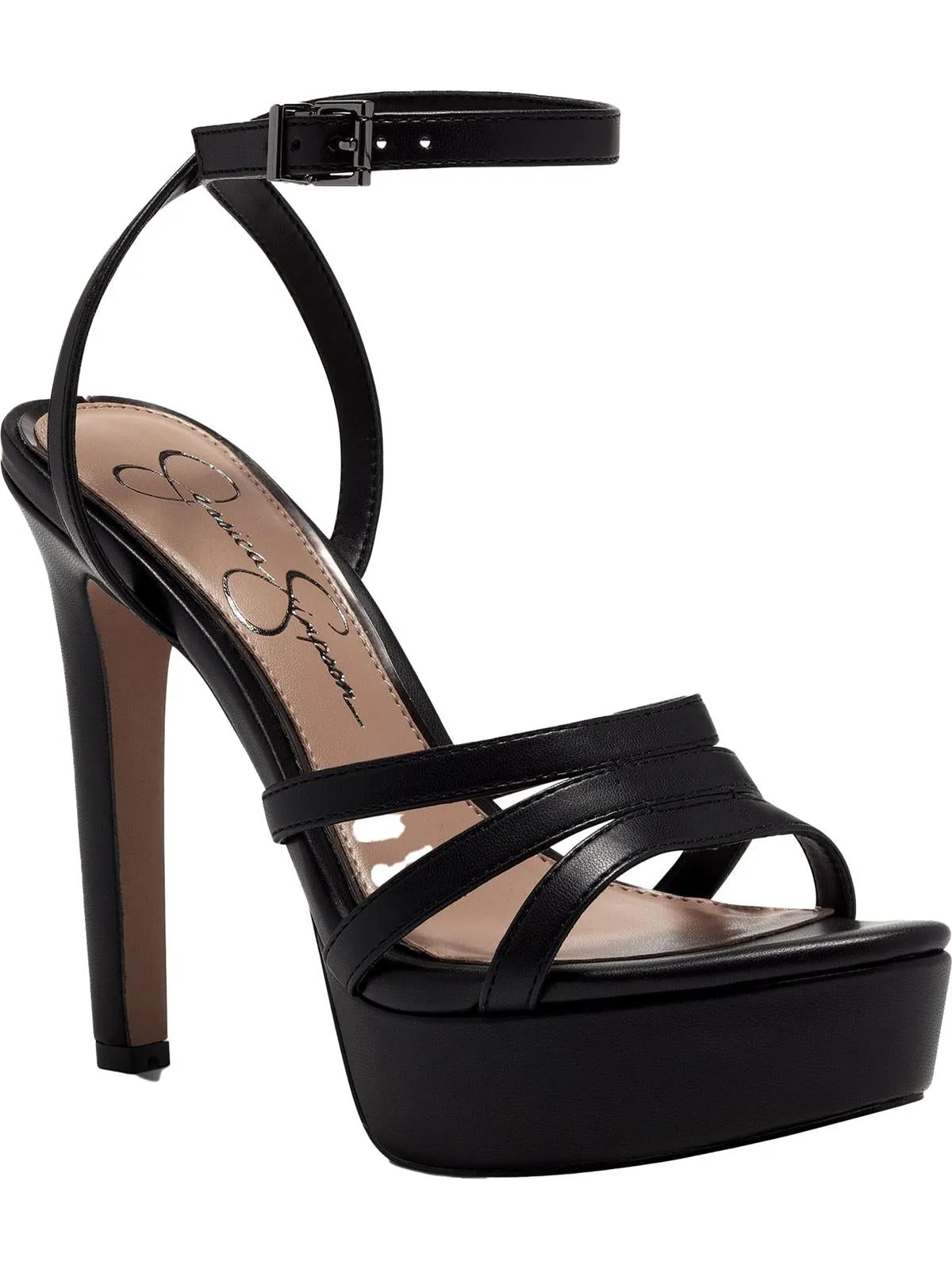 Womens Rhinestone Ankle Strap Platform Heels