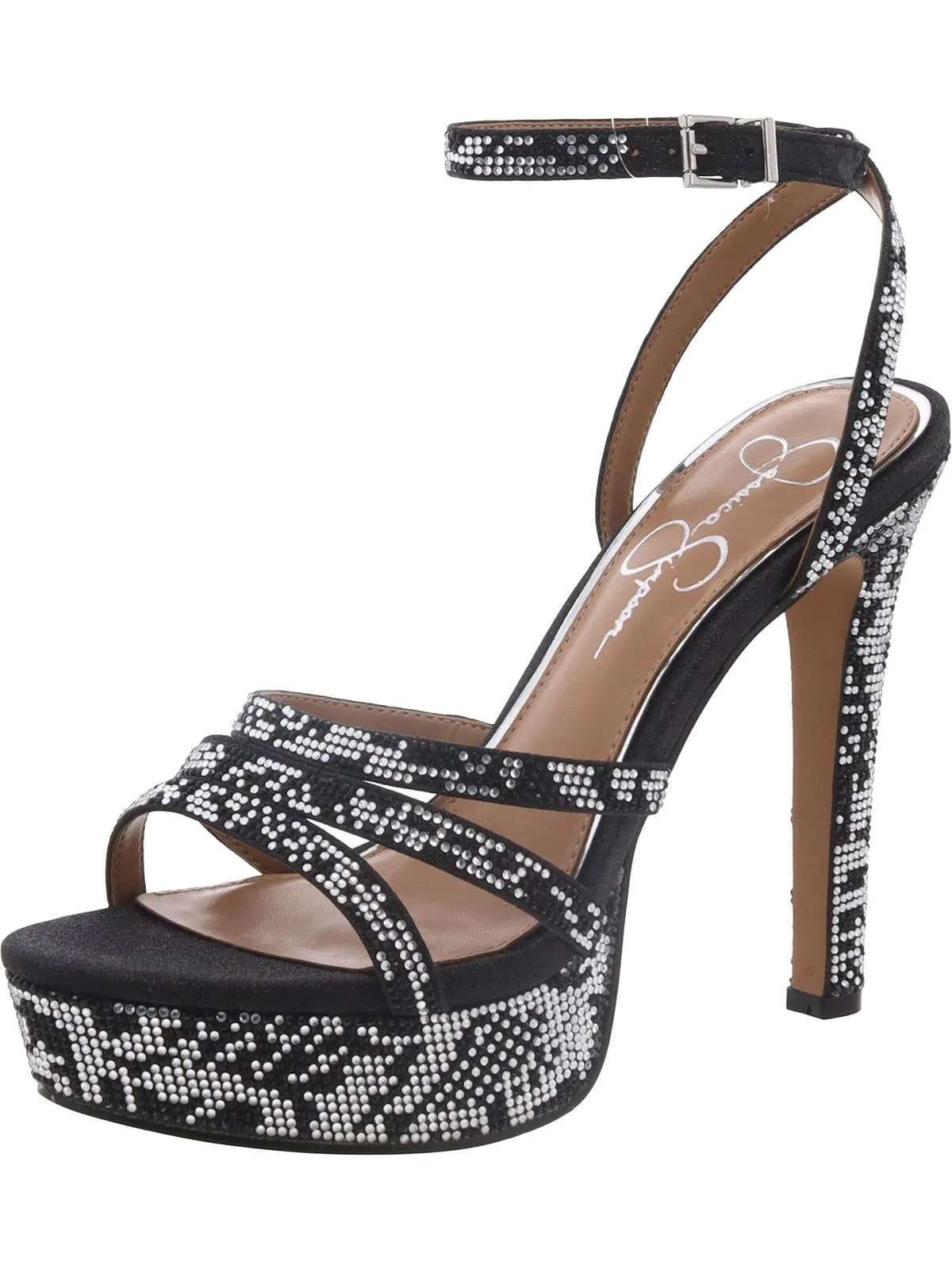Womens Rhinestone Ankle Strap Platform Heels