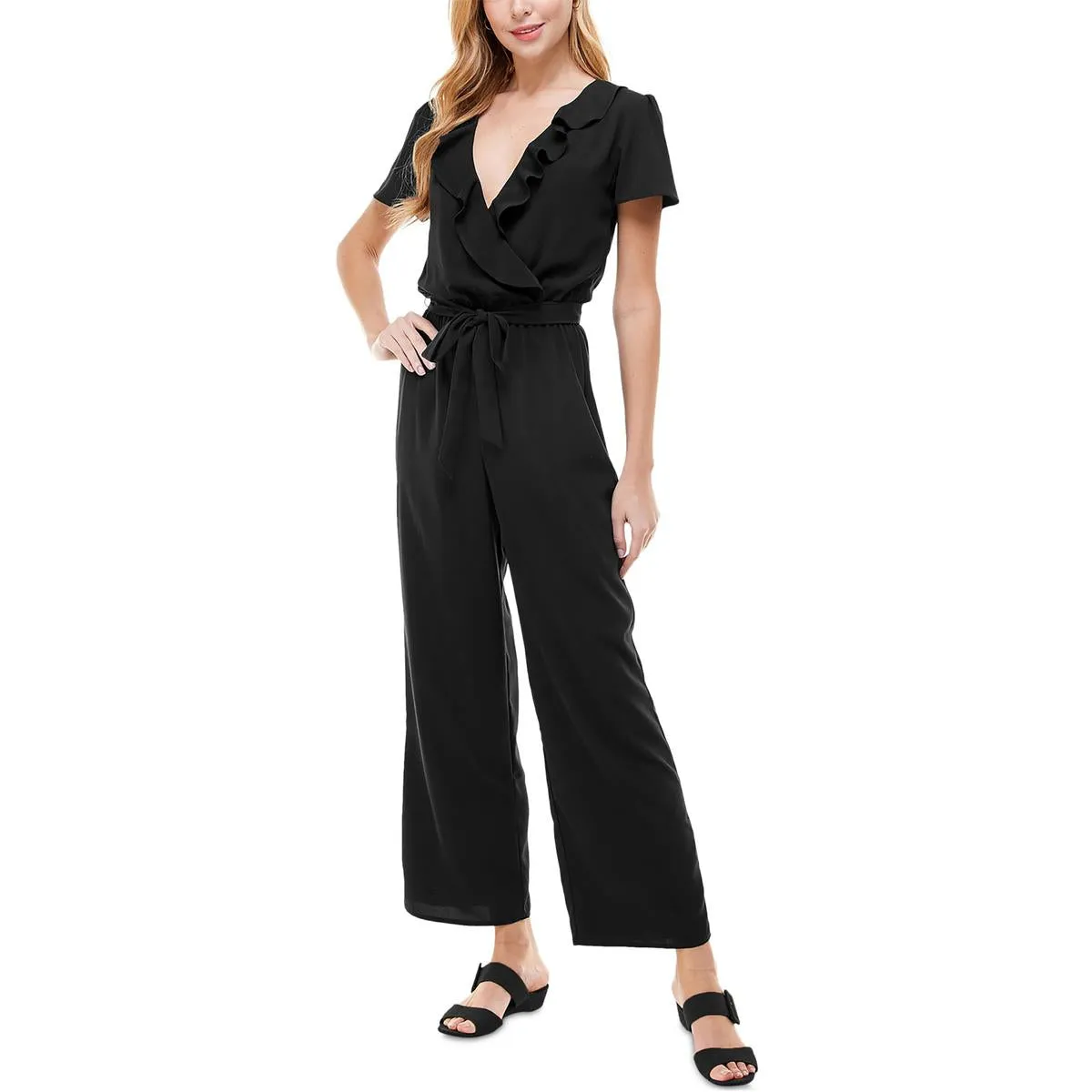 Womens Ruffled Belted Jumpsuit