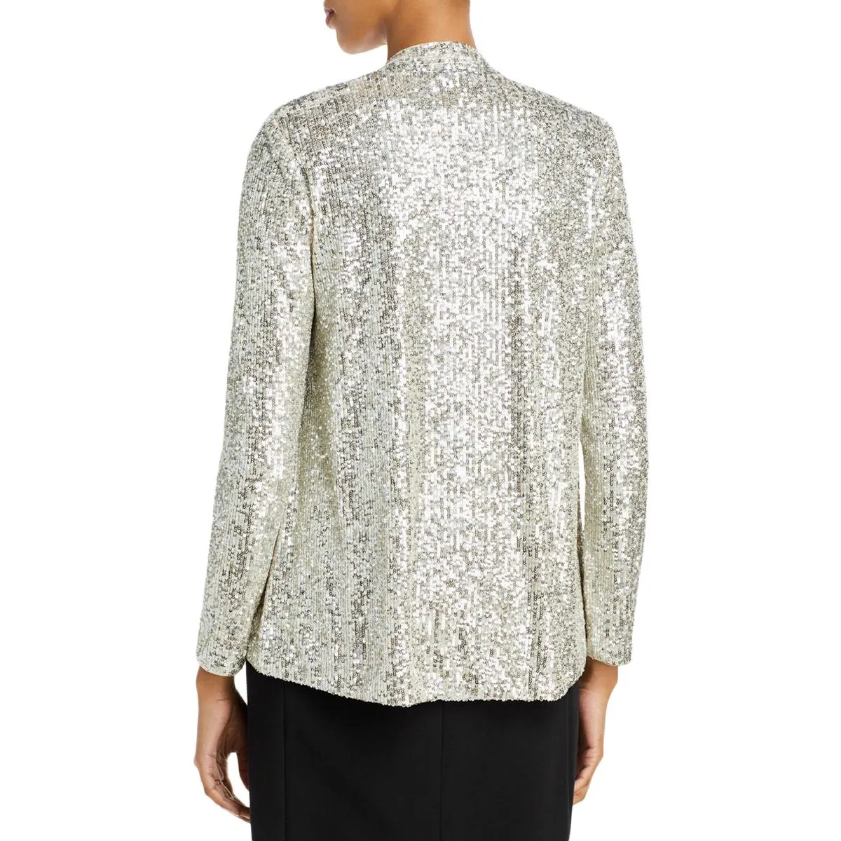 Womens Sequined Open Front Collarless Blazer